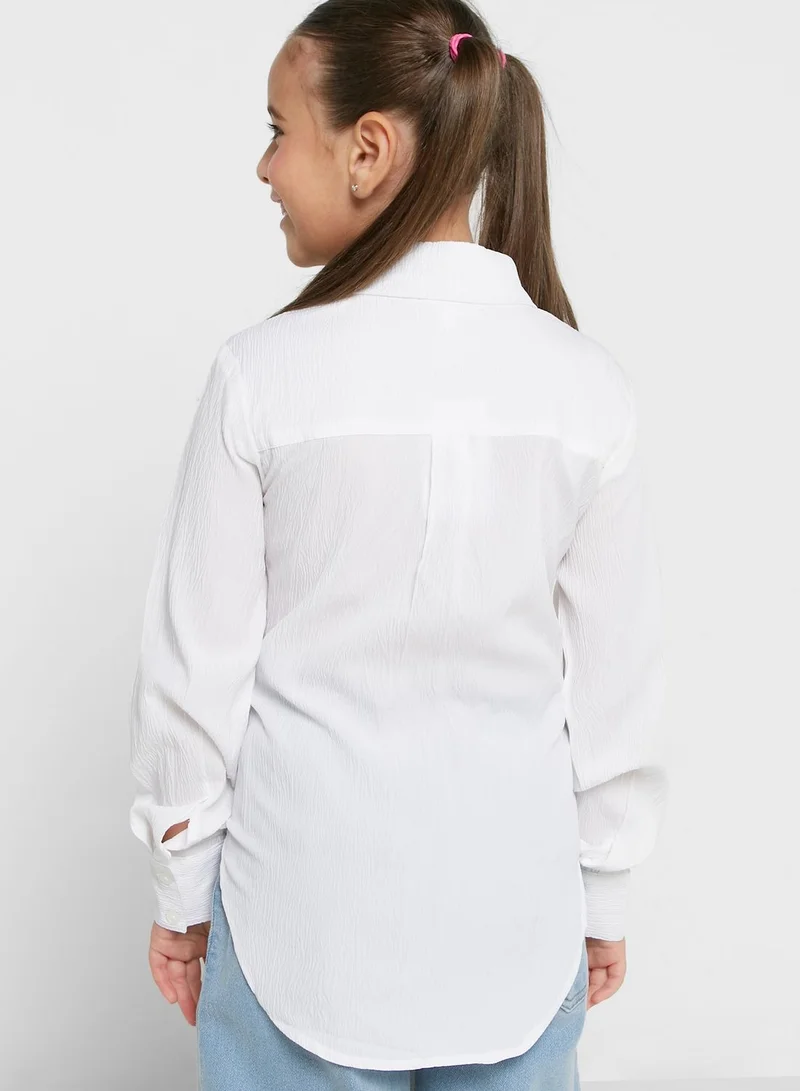 Nautinati Natilene Girls White Standard Printed Casual Shirt