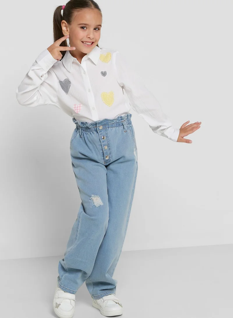 Nautinati Natilene Girls White Standard Printed Casual Shirt