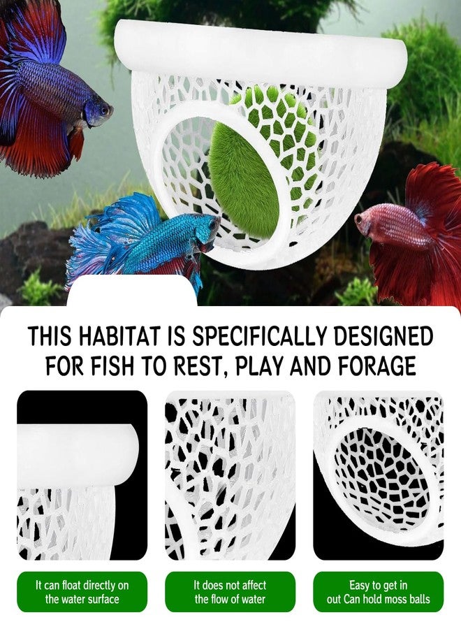 MEKICOWL Aquarium Betta Fish Feeding Station, Floating Ring with Cave Hammock, Fish Hide Decoration, White - Image 4