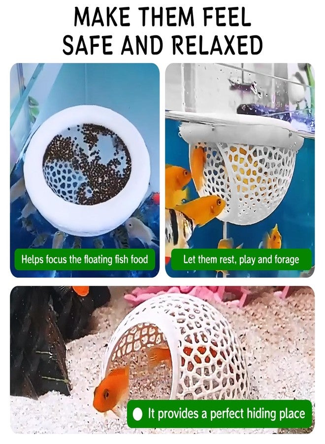 MEKICOWL Aquarium Betta Fish Feeding Station, Floating Ring with Cave Hammock, Fish Hide Decoration, White - Image 5