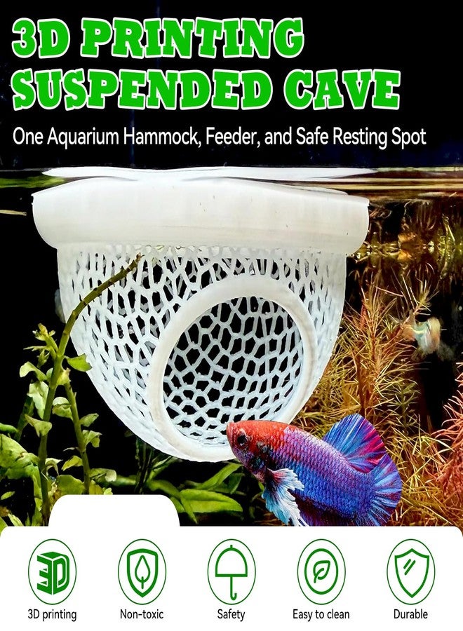 MEKICOWL Aquarium Betta Fish Feeding Station, Floating Ring with Cave Hammock, Fish Hide Decoration, White - Image 2