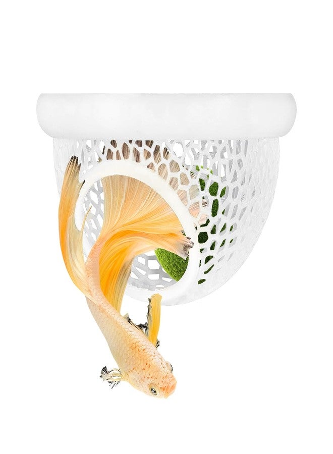 MEKICOWL Aquarium Betta Fish Feeding Station, Floating Ring with Cave Hammock, Fish Hide Decoration, White - Image 1