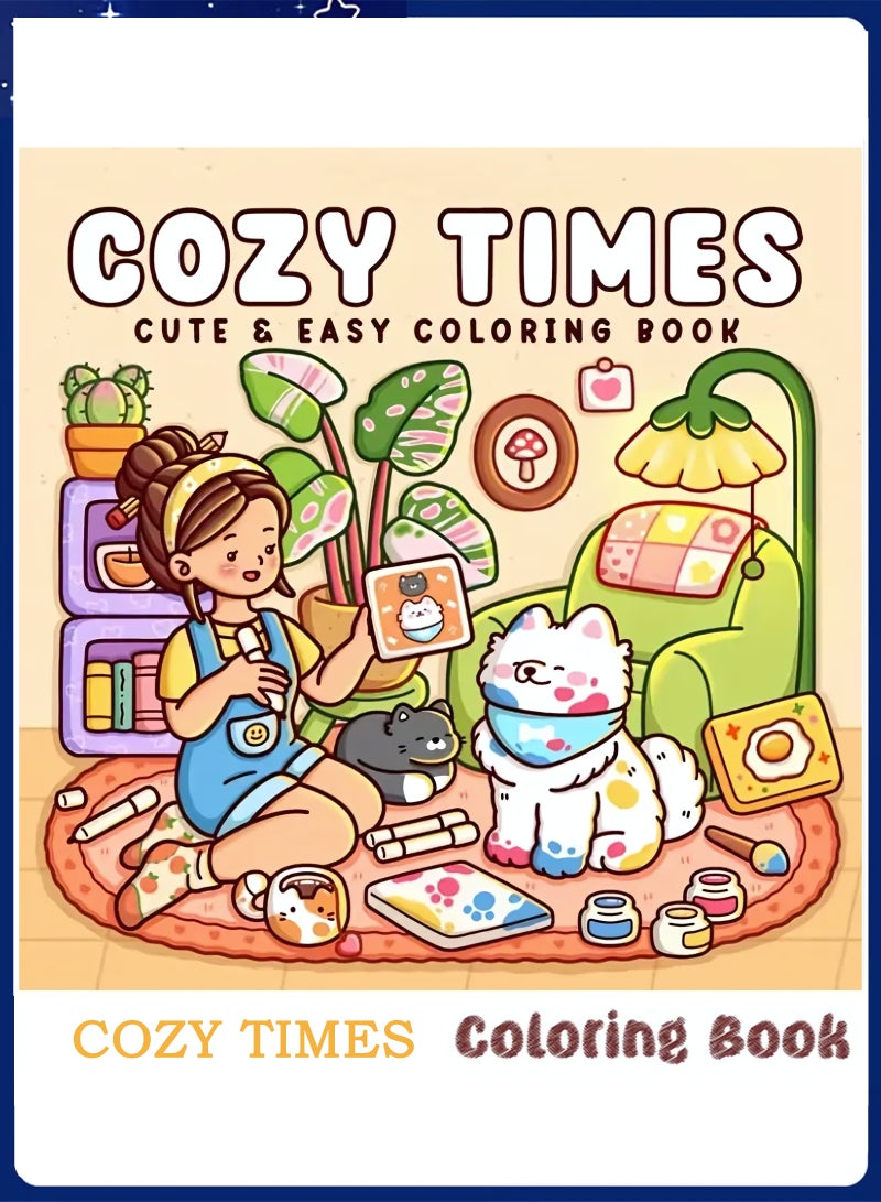 Coloring Book for Adults & Teens, Cozy Times: Easy-to-Color Relax Book with Fun Illustrations, High-Quality Paper, Coloring Book Daily Relaxation Activity, Perfect Gift for Cozy Spaces & Holiday Gifting - Image 1