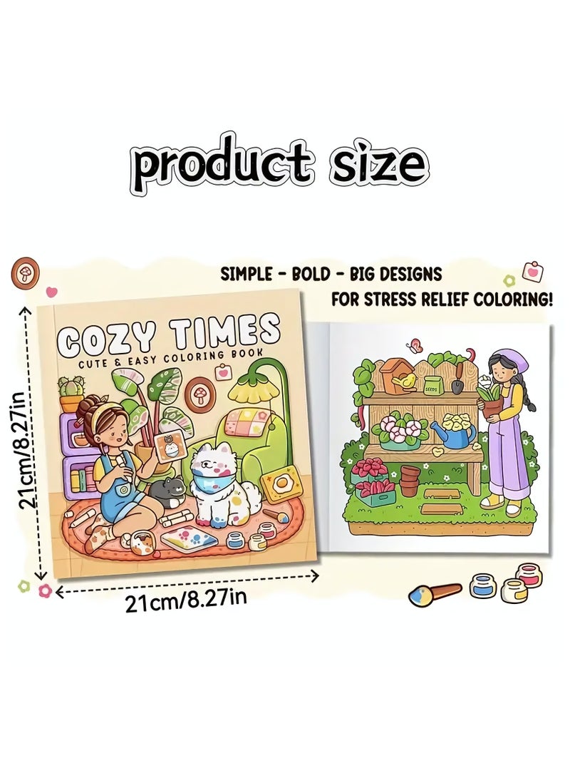 Coloring Book for Adults & Teens, Cozy Times: Easy-to-Color Relax Book with Fun Illustrations, High-Quality Paper, Coloring Book Daily Relaxation Activity, Perfect Gift for Cozy Spaces & Holiday Gifting - Image 2