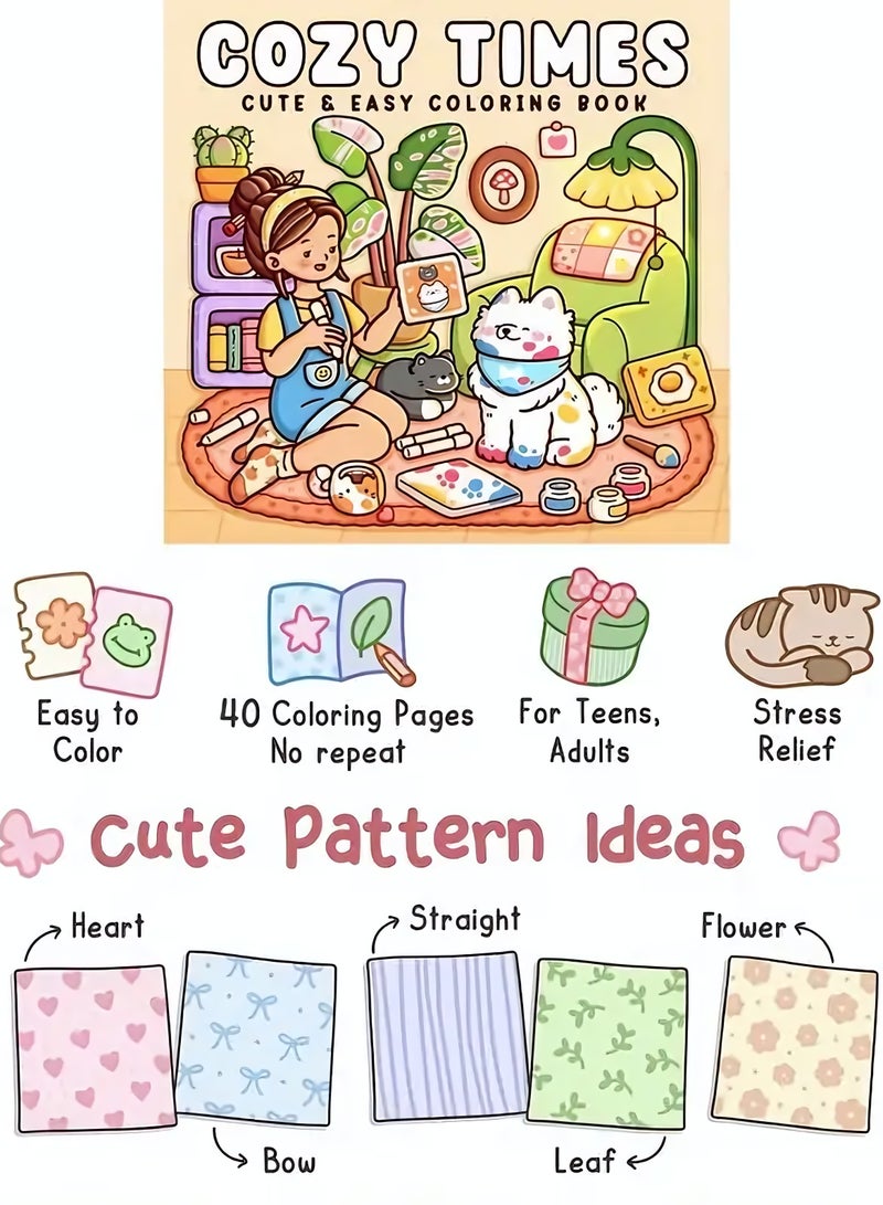 Coloring Book for Adults & Teens, Cozy Times: Easy-to-Color Relax Book with Fun Illustrations, High-Quality Paper, Coloring Book Daily Relaxation Activity, Perfect Gift for Cozy Spaces & Holiday Gifting - Image 3
