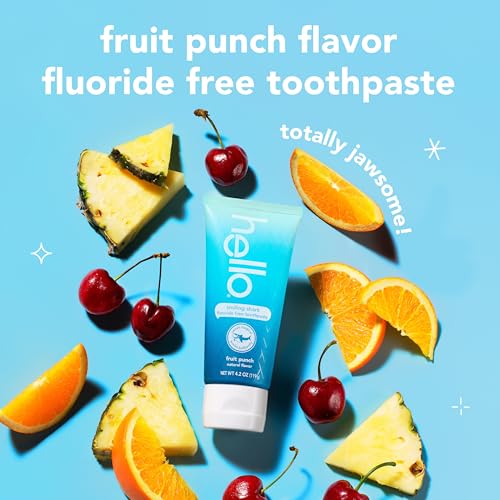 hello Smiling Shark Fluoride Free Kids Toothpaste, Natural Fruit Punch, 4.2 Oz Tube (Pack of 3) - Image 3