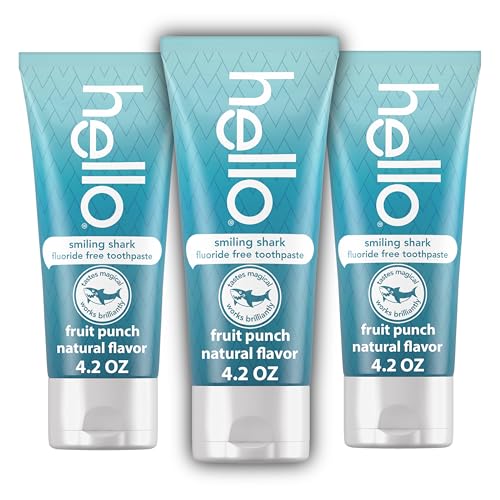 hello Smiling Shark Fluoride Free Kids Toothpaste, Natural Fruit Punch, 4.2 Oz Tube (Pack of 3) - Image 1