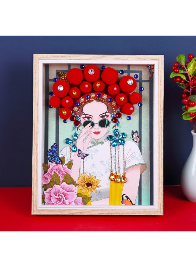 National Tide Style Opera Painting Peking Opera Decorative Painting Photo Frame Year Handmade DIY Material Package Group Building Warm-up Parent-Child-Color:Female Sunglasses  - Image 1