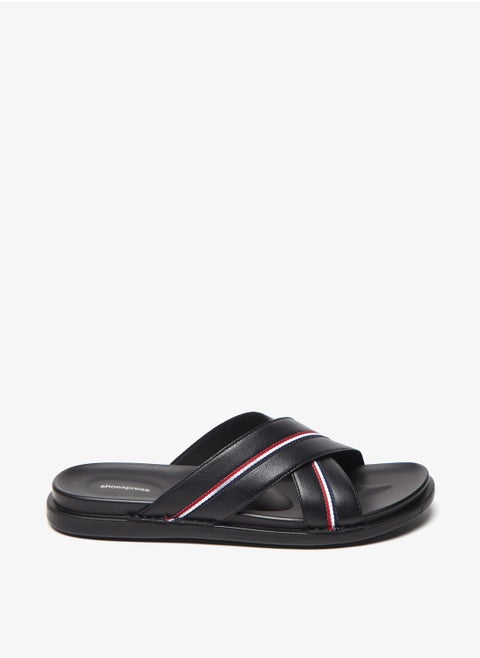 Mens Textured Cross Strap Slip On Arabic Sandals with Tape Detail