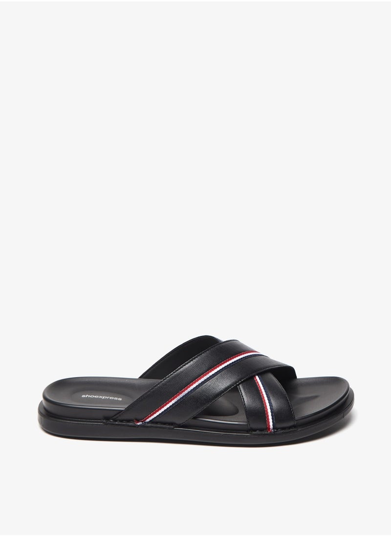 shoexpress - Mens Textured Cross Strap Slip On Arabic Sandals with Tape Detail - Image 1