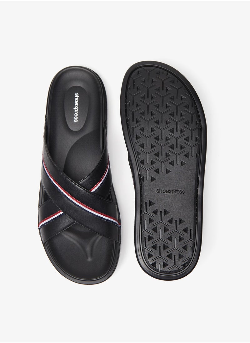 shoexpress - Mens Textured Cross Strap Slip On Arabic Sandals with Tape Detail - Image 1