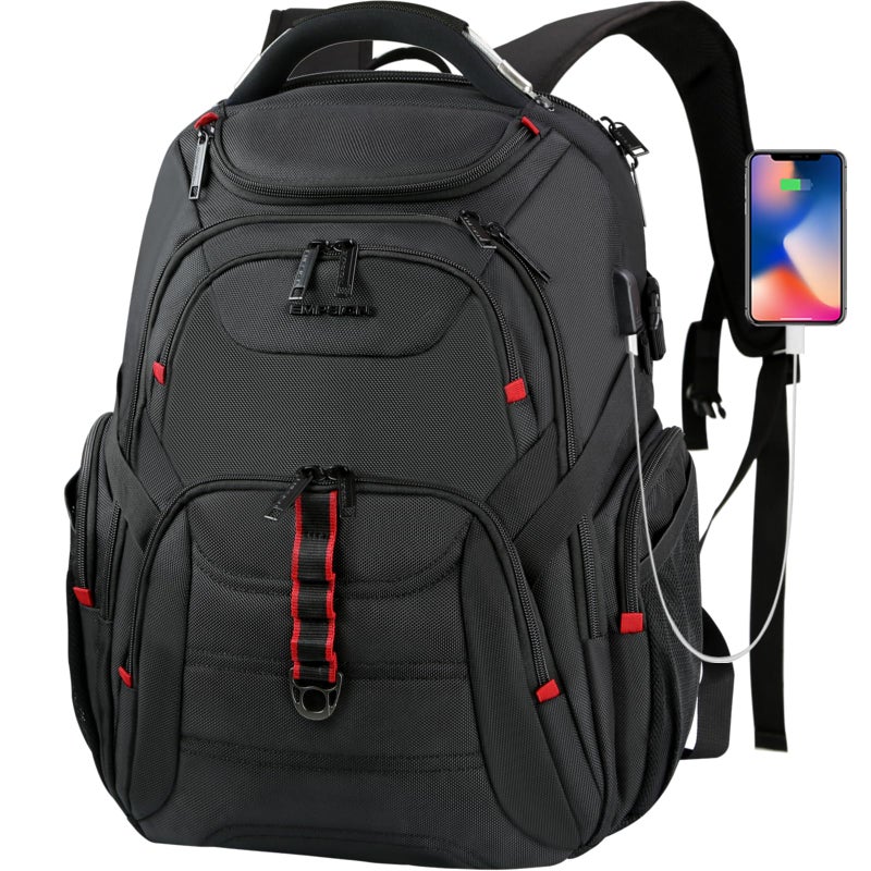 EMPSIGN Travel Laptop Backpack for men, 17.3 Inch Computer Backpack, 45L Anti-Theft Business Laptop Backpack with USB Charging Port, Water-Repellent Work College School Backpack for Men Women, Black - Image 1