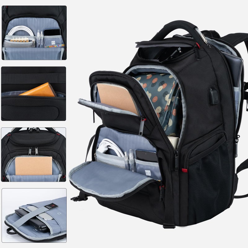 EMPSIGN Travel Laptop Backpack for men, 17.3 Inch Computer Backpack, 45L Anti-Theft Business Laptop Backpack with USB Charging Port, Water-Repellent Work College School Backpack for Men Women, Black - Image 3