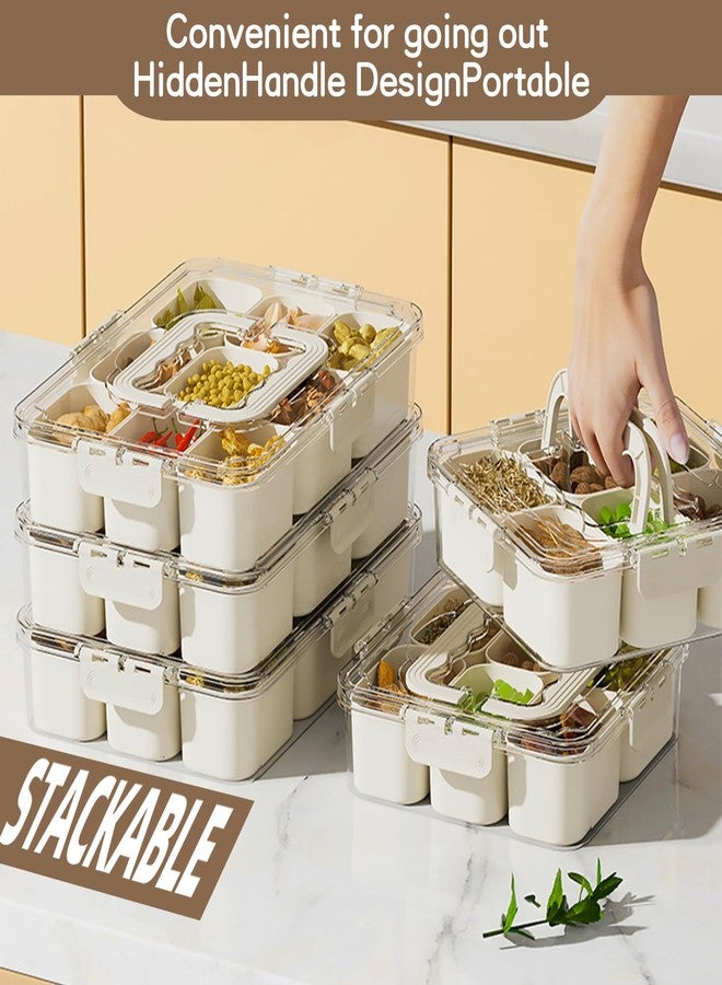 riyeloi Snackle Box Container, Portable 9 Compartments Divided Serving Tray with Lid and Handle, Clear Snack Box, Stackable Snack Platters Organizer for Fruits, Candies, Vegetables, Nuts-1 PACK - Image 3