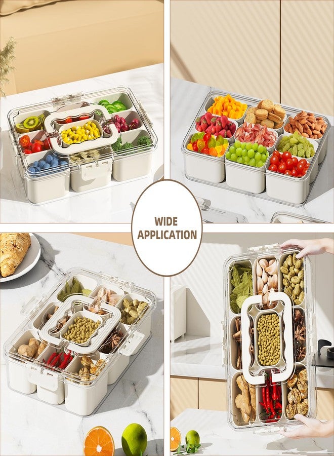 riyeloi Snackle Box Container, Portable 9 Compartments Divided Serving Tray with Lid and Handle, Clear Snack Box, Stackable Snack Platters Organizer for Fruits, Candies, Vegetables, Nuts-1 PACK - Image 5