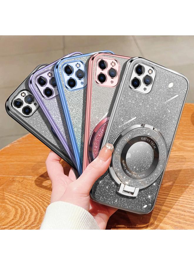 S-TOP Case For iPhone 11 Pro Max Plated Gradient Glitter Round Holder TPU Phone Case - Image 2