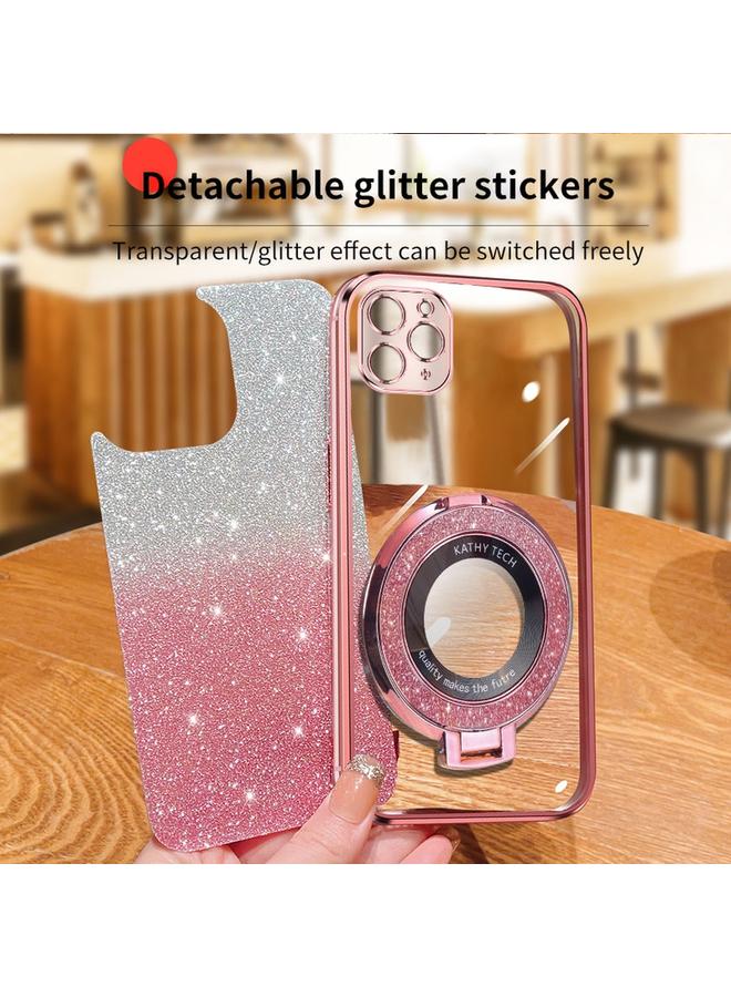 S-TOP Case For iPhone 11 Pro Max Plated Gradient Glitter Round Holder TPU Phone Case - Image 4