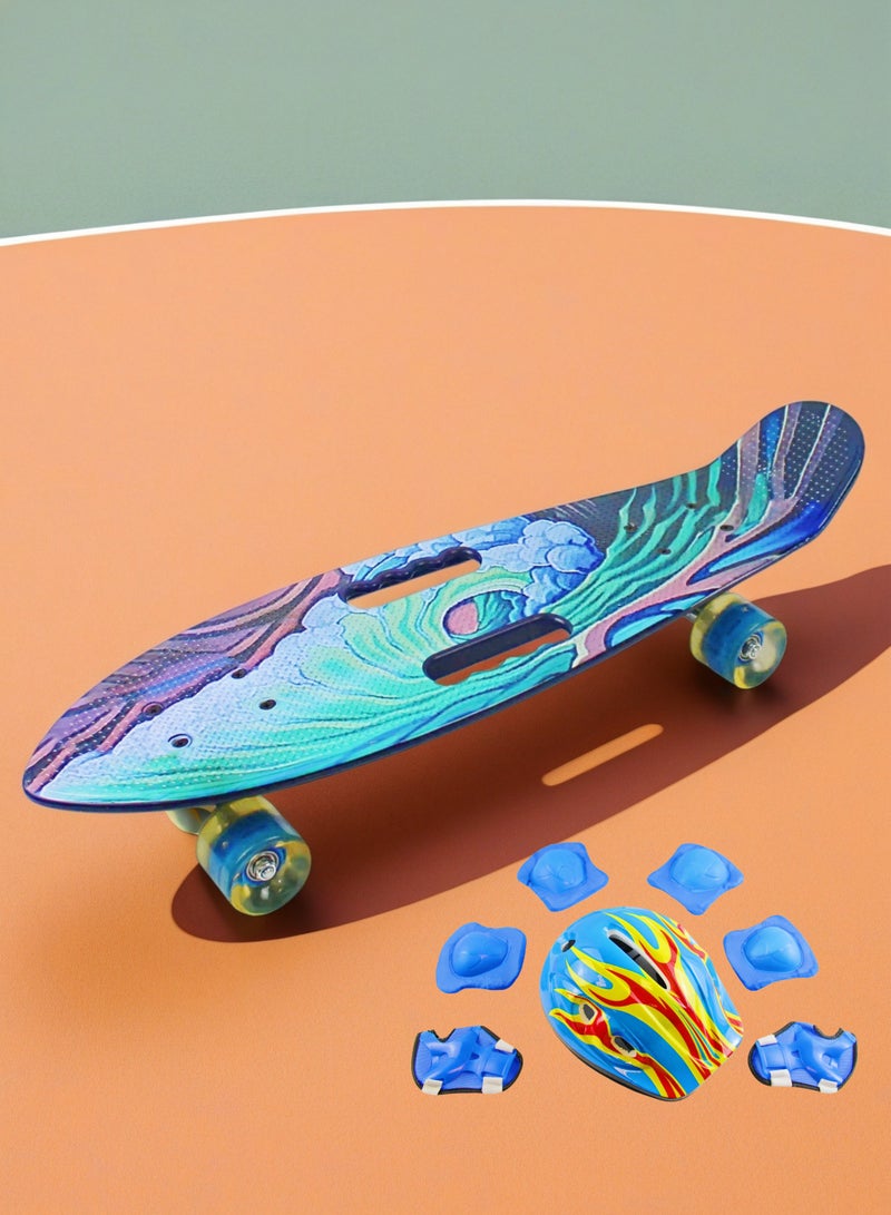 إيزي فيتشور لوح تزلج EASY FUTURE Cruiser للأطفال - لوح قصير على شكل لوح بنس واحد للشباب من سن 6 إلى 12 عامًا، والمراهقين والمبتدئين، لوح تزلج صغير كامل بما في ذلك مجموعة معدات الحماية الكاملة - Image 1