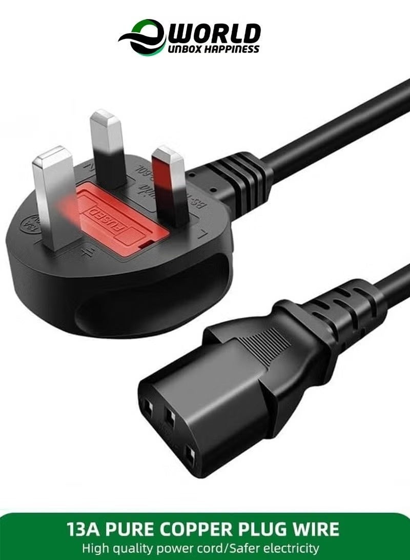 كابل طاقة 1.5 متر 13 أمبير IEC C13 – سلك طاقة نحاس نقي عالي الجودة مع قابس بريطاني ثلاثي (UK 3 Pin) وفيوز حماية مدمج، كابل كهرباء بديل لأجهزة الكمبيوتر المكتبي، الشاشة، الطابعة، التلفزيون، UPS، الماسح الضوئي والمعدات المكتبية - Image 1