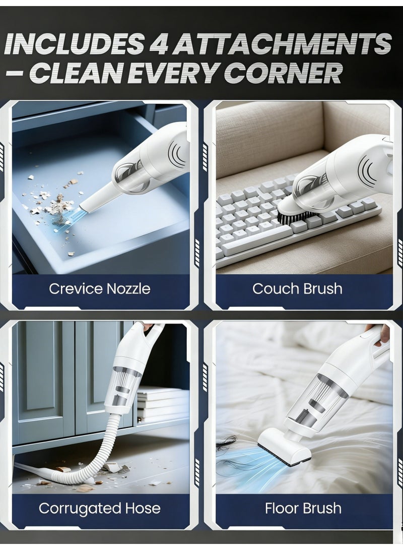 مكنسة كهربائية لاسلكية محمولة 2 في 1 للسيارة بقوة شفط 26000 باسكال وبطارية ذات سعة كبيرة 2000 مللي أمبير، مكنسة غبار محمولة للسيارة والمنزل مع ملحق فرشاة أرضية وأدوات تنظيف - Image 3