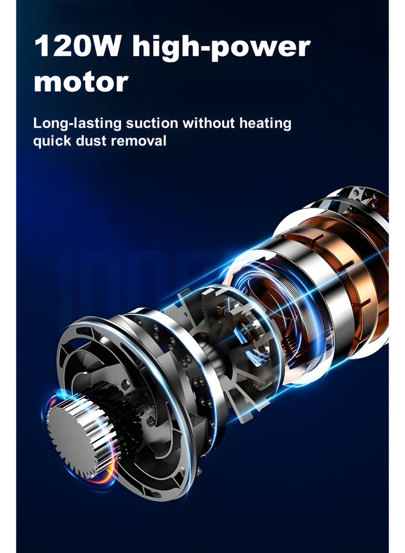 مكنسة كهربائية لاسلكية محمولة 2 في 1 للسيارة بقوة شفط 26000 باسكال وبطارية ذات سعة كبيرة 2000 مللي أمبير، مكنسة غبار محمولة للسيارة والمنزل مع ملحق فرشاة أرضية وأدوات تنظيف - Image 5