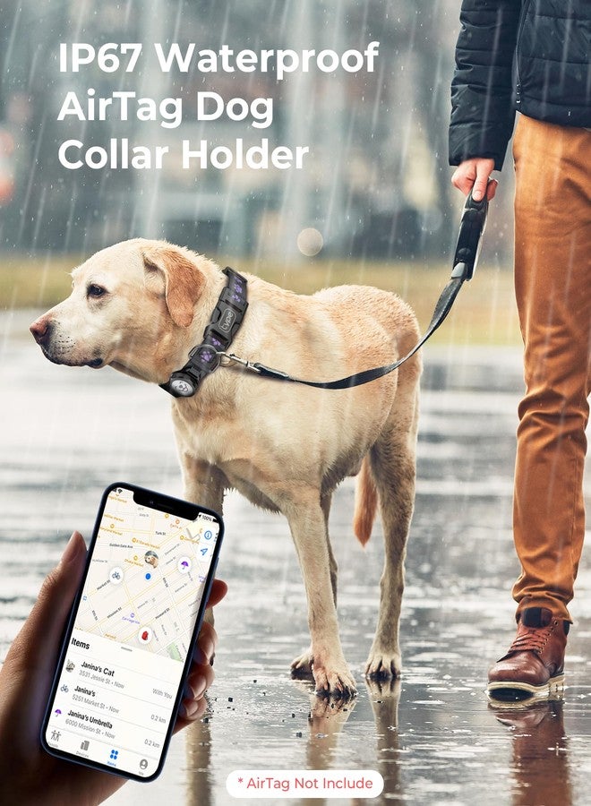 typecase طوق للكلاب مع حامل بطاقة AirTag، طوق عاكس مقاوم للماء بمعيار IP67 للكلاب المتوسطة والكبيرة، طوق قابل للتعديل للحيوانات الأليفة مع حامل قفل ملتوي وإضاءة خضراء ليلية (كبير، 13.8-20.1 بوصة، أسود) - Image 2
