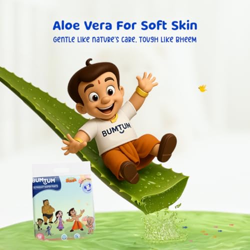 Bumtum Chota Bheem Baby Diapers | Pant Style Baby Diapers XXL Size, 44 Count | Double Layer Leakage Protection Infused With Aloe Vera, Cottony Soft High Absorb Technology (44 Count, Pack of 2) - Image 5