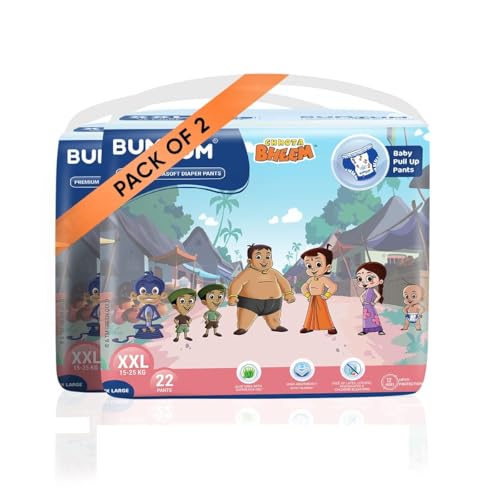 Bumtum Chota Bheem Baby Diapers | Pant Style Baby Diapers XXL Size, 44 Count | Double Layer Leakage Protection Infused With Aloe Vera, Cottony Soft High Absorb Technology (44 Count, Pack of 2) - Image 1