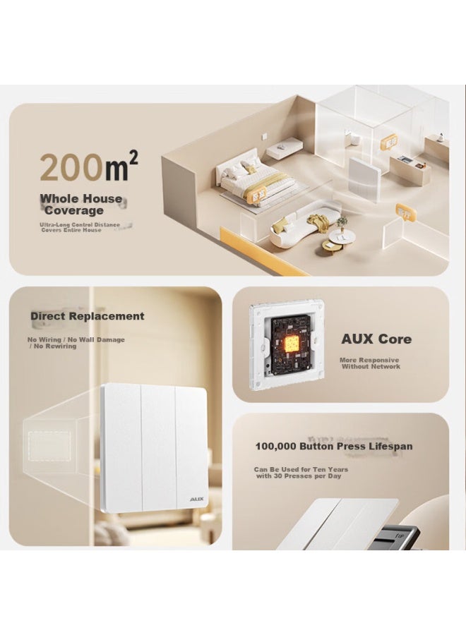 Aux Wireless Switch Wireless Dual Control Smart Remote Control Stick-on Home Mother-daughter Panel Light Controller Receiver + Stick-on White - Image 2
