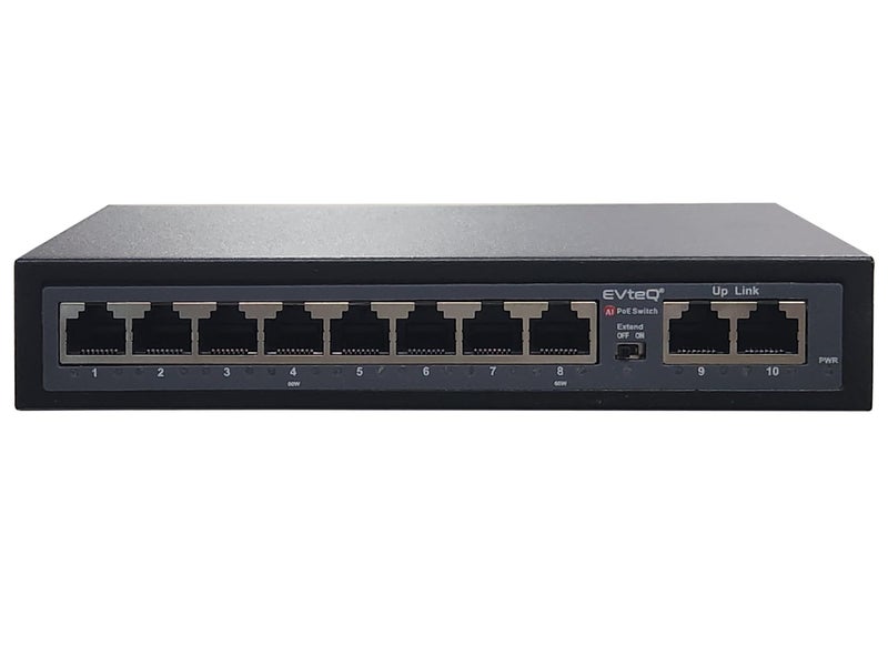 EVteQ 10 Ports Fast Ethernet with 8 PoE Ports (10/100 Mbps) & 2 Uplink Ports (10/100Base) POE Switch | Max. 30W Output of Single PoE Port EV-08F-2U - Image 4