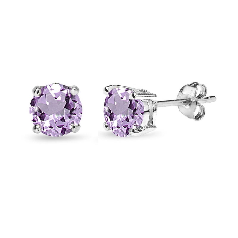 GemStar USA Purple Earrings for Women Sterling Silver Studs Genuine 5mm Round Solitaire Gemstone Amethyst Earrings Bridesmaids Birthday Gift February Birthstone - Image 1