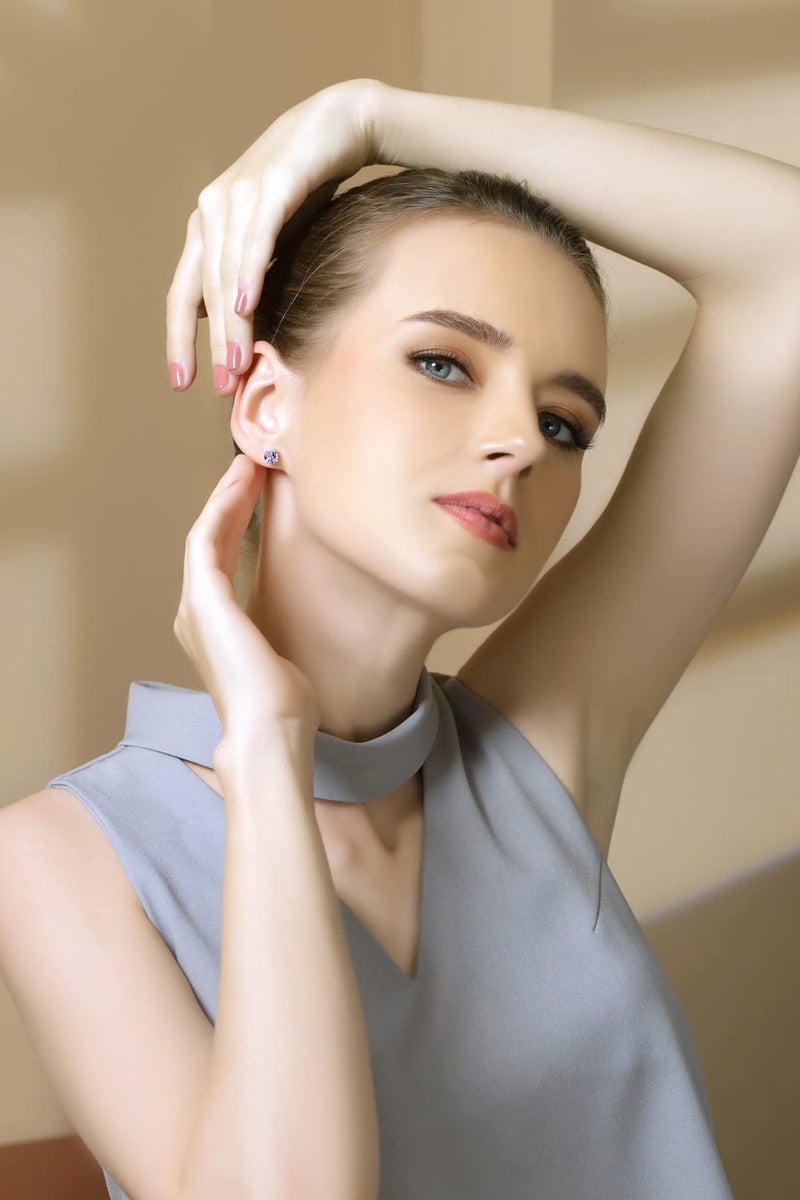 GemStar USA Purple Earrings for Women Sterling Silver Studs Genuine 5mm Round Solitaire Gemstone Amethyst Earrings Bridesmaids Birthday Gift February Birthstone - Image 3