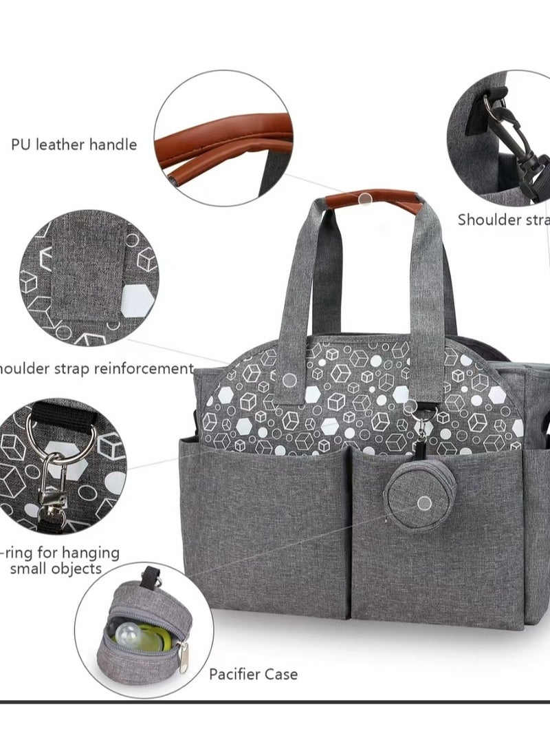 Multifunctional Signature Diaper Bag With Changing Mat - Grey  - Image 5