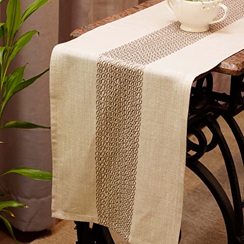 ZEBA World 100% Cotton Embroidered Table Runner – Beige, 30x210 cm (12x84 Inch) – Elegant Dining Table Runner for 4/6 Seater – Durable & Stylish for Dining Room, Living Room, Home Decor - Image 1