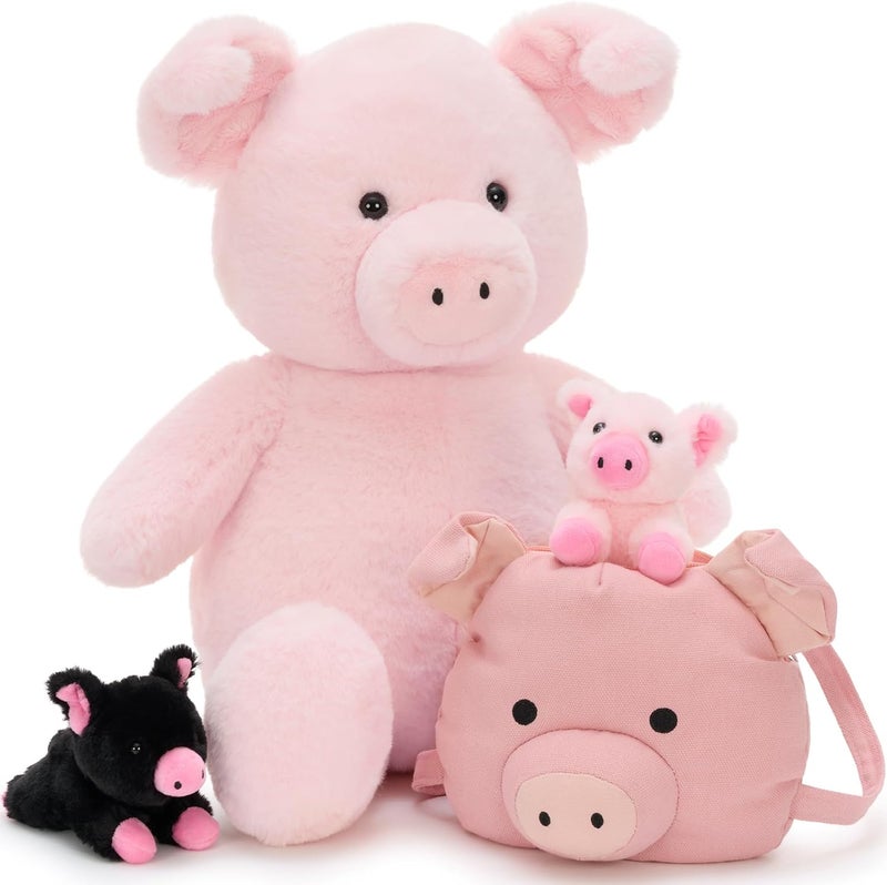 MorisMos 4 Pieces Pig Cuddly Toy XXL Set, 53cm Pink Giant Pig Cuddly Toy with 2 Piglets Babies in Backpack, Large Plush Toy Stuffed Animal, as Birthday Gift for Children Baby - Image 1