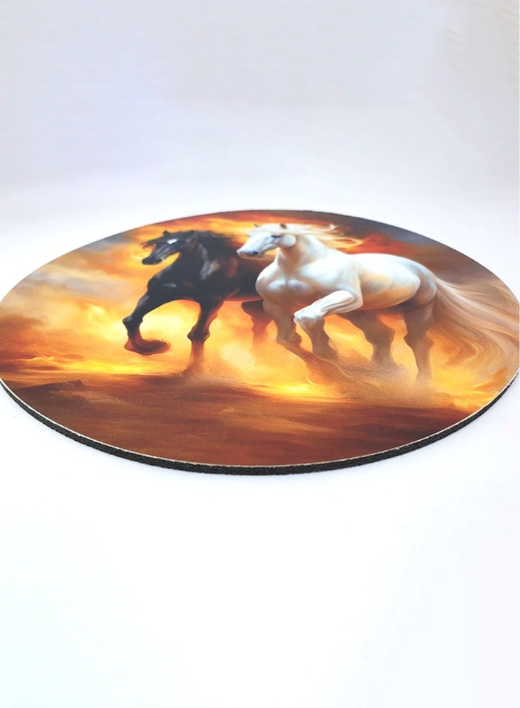 Service Zone Protective Printed Horse Design Mat Mouse Pad Round - Image 3