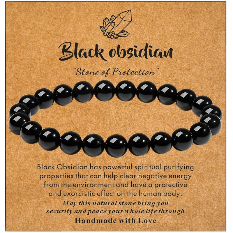 MAIBAOTA Black Obsidian Bracelet for Women Men, Healing Crystal Bracelet, 8 mm Natural Stone Black Bracelet, Crystal Jewelry Birthday Gifts, Round Gemstone Beaded Bracelets - Image 1
