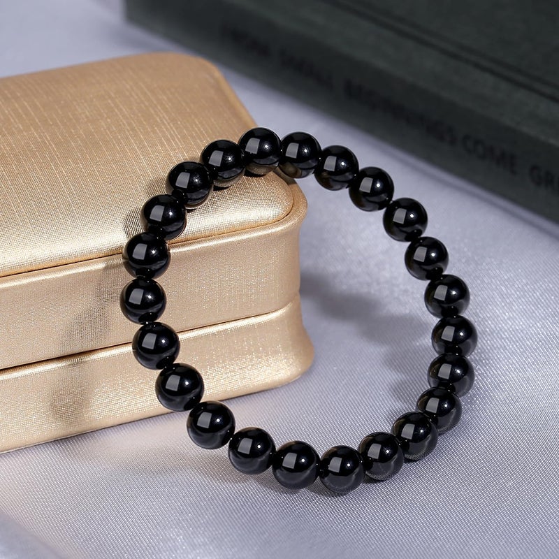 MAIBAOTA Black Obsidian Bracelet for Women Men, Healing Crystal Bracelet, 8 mm Natural Stone Black Bracelet, Crystal Jewelry Birthday Gifts, Round Gemstone Beaded Bracelets - Image 2
