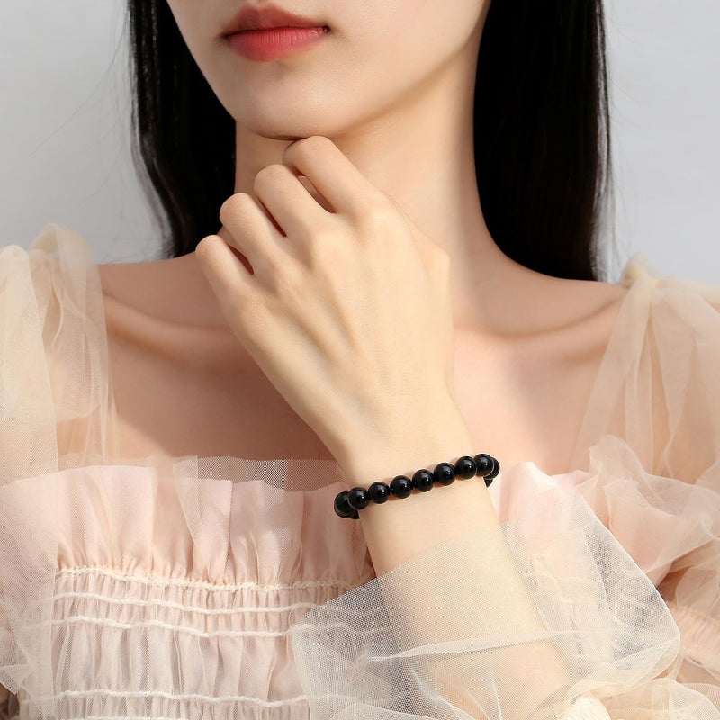 MAIBAOTA Black Obsidian Bracelet for Women Men, Healing Crystal Bracelet, 8 mm Natural Stone Black Bracelet, Crystal Jewelry Birthday Gifts, Round Gemstone Beaded Bracelets - Image 4