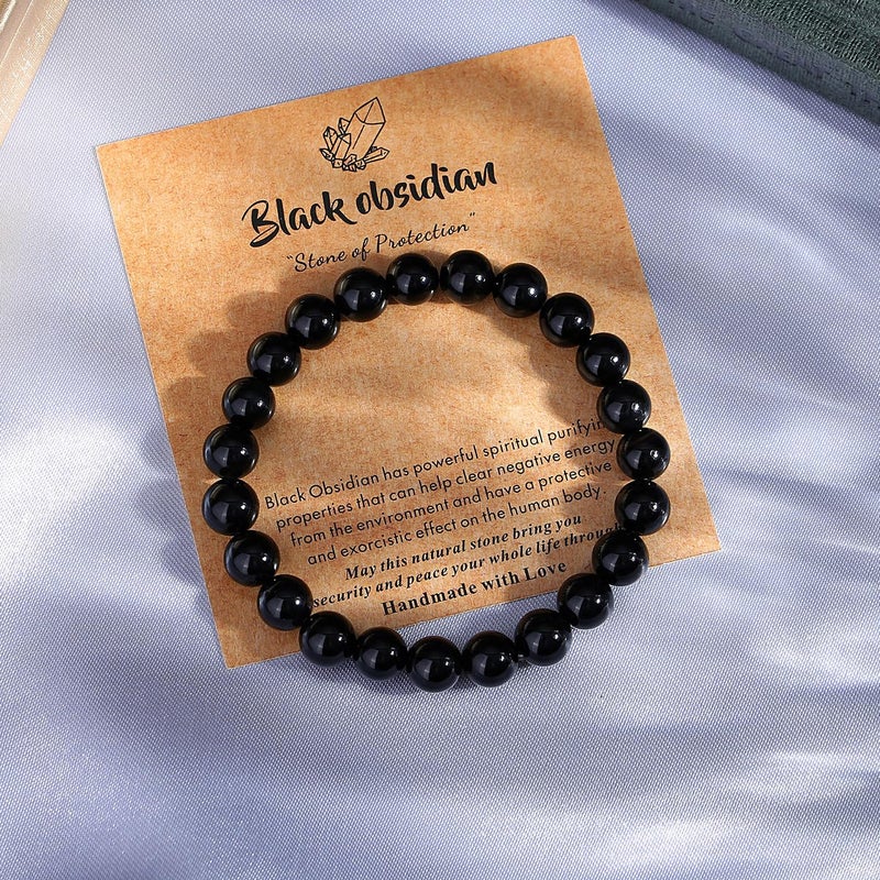 MAIBAOTA Black Obsidian Bracelet for Women Men, Healing Crystal Bracelet, 8 mm Natural Stone Black Bracelet, Crystal Jewelry Birthday Gifts, Round Gemstone Beaded Bracelets - Image 3