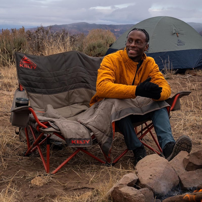 Kelty Kelty Low Loveseat Nest Two Person Camping Chair with 2 Removable Blankets Lower to The Ground Slight Recline Insulated Beverage Holders Roll Tote Storage 2024 Beluga  - Image 2