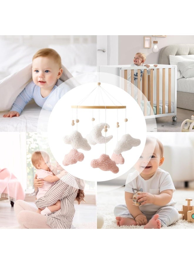Baby Crib Mobile with Plush Clouds and Moon, Soft Nursery Mobile Toy for Crib Bassinet and Stroller, Baby Room Decor for Girls and Boys, Pink White - Image 4