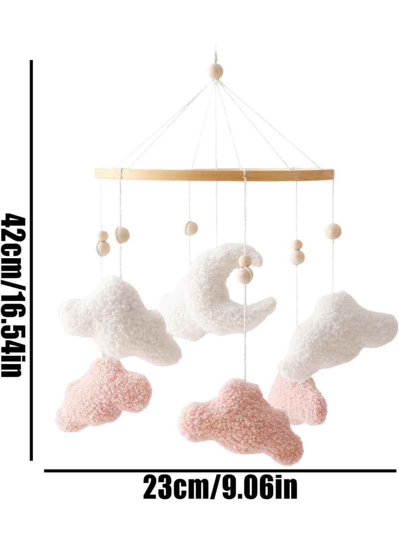 Baby Crib Mobile with Plush Clouds and Moon, Soft Nursery Mobile Toy for Crib Bassinet and Stroller, Baby Room Decor for Girls and Boys, Pink White - Image 5