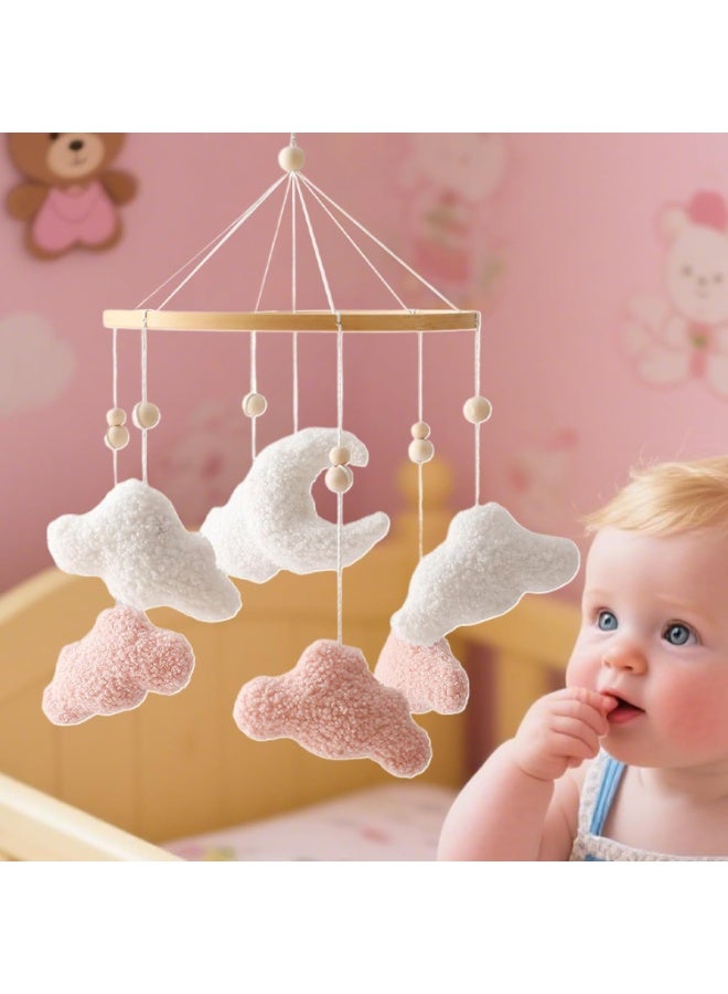 Baby Crib Mobile with Plush Clouds and Moon, Soft Nursery Mobile Toy for Crib Bassinet and Stroller, Baby Room Decor for Girls and Boys, Pink White - Image 3