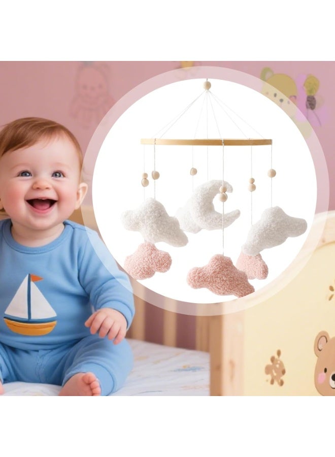 Baby Crib Mobile with Plush Clouds and Moon, Soft Nursery Mobile Toy for Crib Bassinet and Stroller, Baby Room Decor for Girls and Boys, Pink White - Image 2