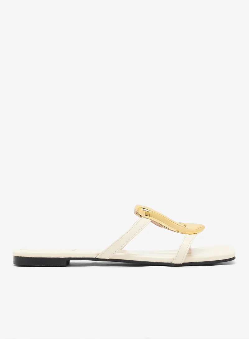 Ella Gold Buckle Statement Flat Sandals