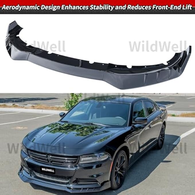 WildWell Front Bumper Lip Splitter Fits 2015-2018 Dodge Charger Base & 2019-2024 Dodge Charger SXT Only, Front Lip Air Dam Chin Spoiler Guard Glossy Black - Image 3