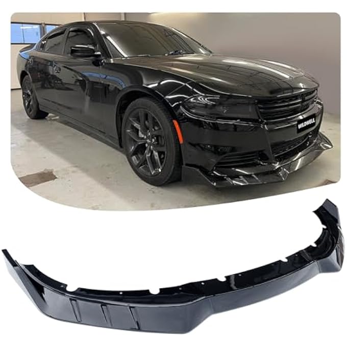 WildWell Front Bumper Lip Splitter Fits 2015-2018 Dodge Charger Base & 2019-2024 Dodge Charger SXT Only, Front Lip Air Dam Chin Spoiler Guard Glossy Black - Image 1