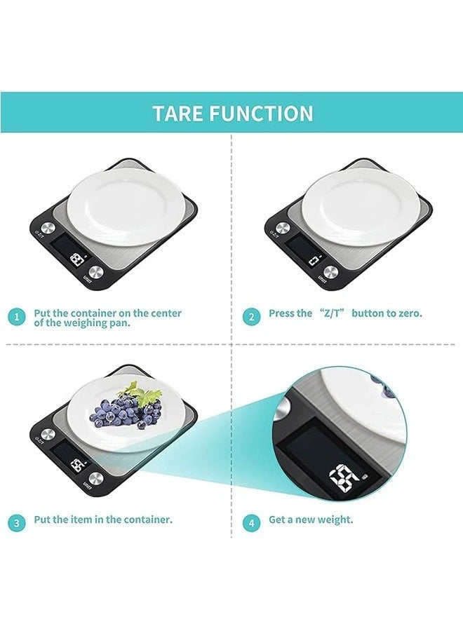 Food Digital Kitchen Scale, Multifunction Scale Measures in Grams and oz for Cooking Baking, 1g/0.1oz Precise Graduation,High Precision Electronic Scale with LCD Display（Black，10Kg/1g） - Image 3