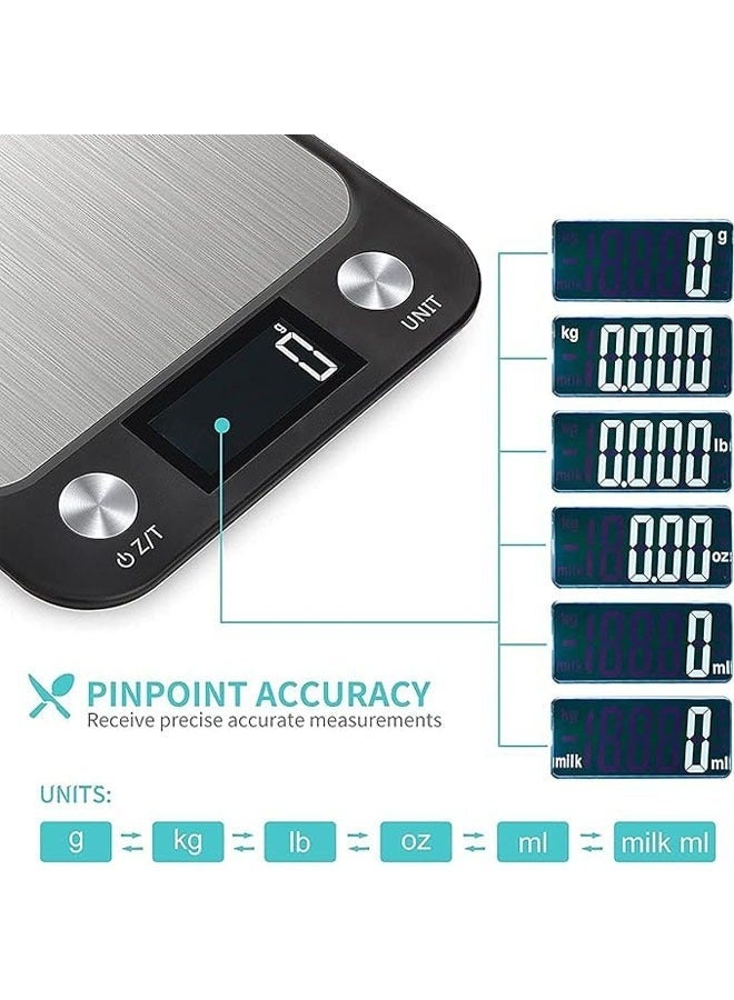 Food Digital Kitchen Scale, Multifunction Scale Measures in Grams and oz for Cooking Baking, 1g/0.1oz Precise Graduation,High Precision Electronic Scale with LCD Display（Black，10Kg/1g） - Image 2